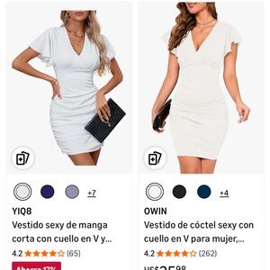 White Cocktail Dress with V-Neck